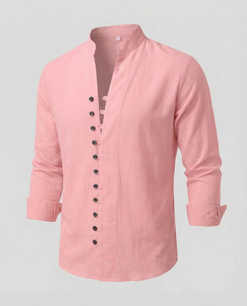 Maqiato | Men's Linen-Blend Shirt – Band Collar
