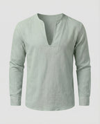 Maqiato | Men's Linen-Blend Tunic Shirt – V-Neck