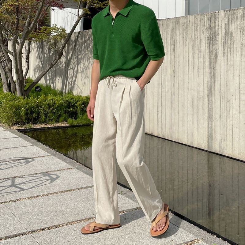 Maqiato | Men's Linen Drawstring Pants in Beige