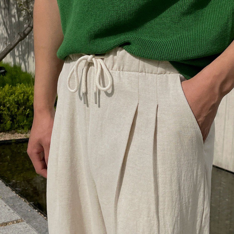 Maqiato | Men's Linen Drawstring Pants in Beige