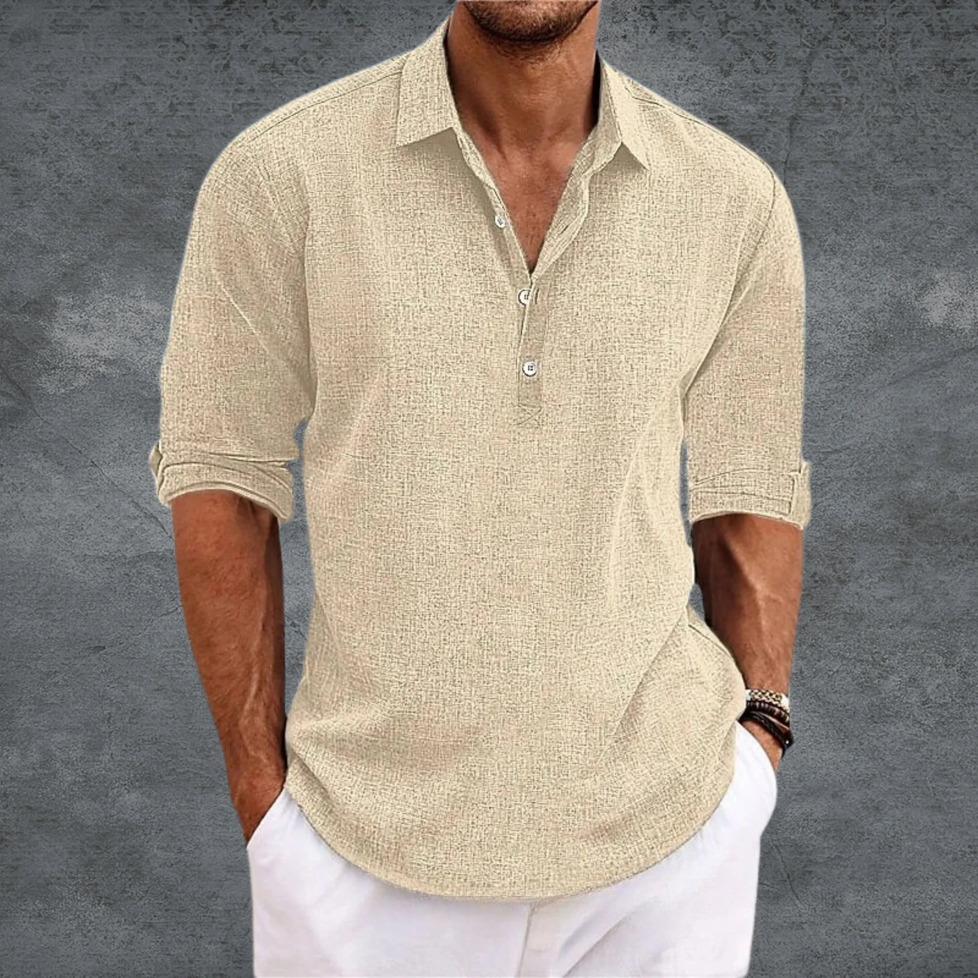 Maqiato | Men's Linen Open Collar Shirt