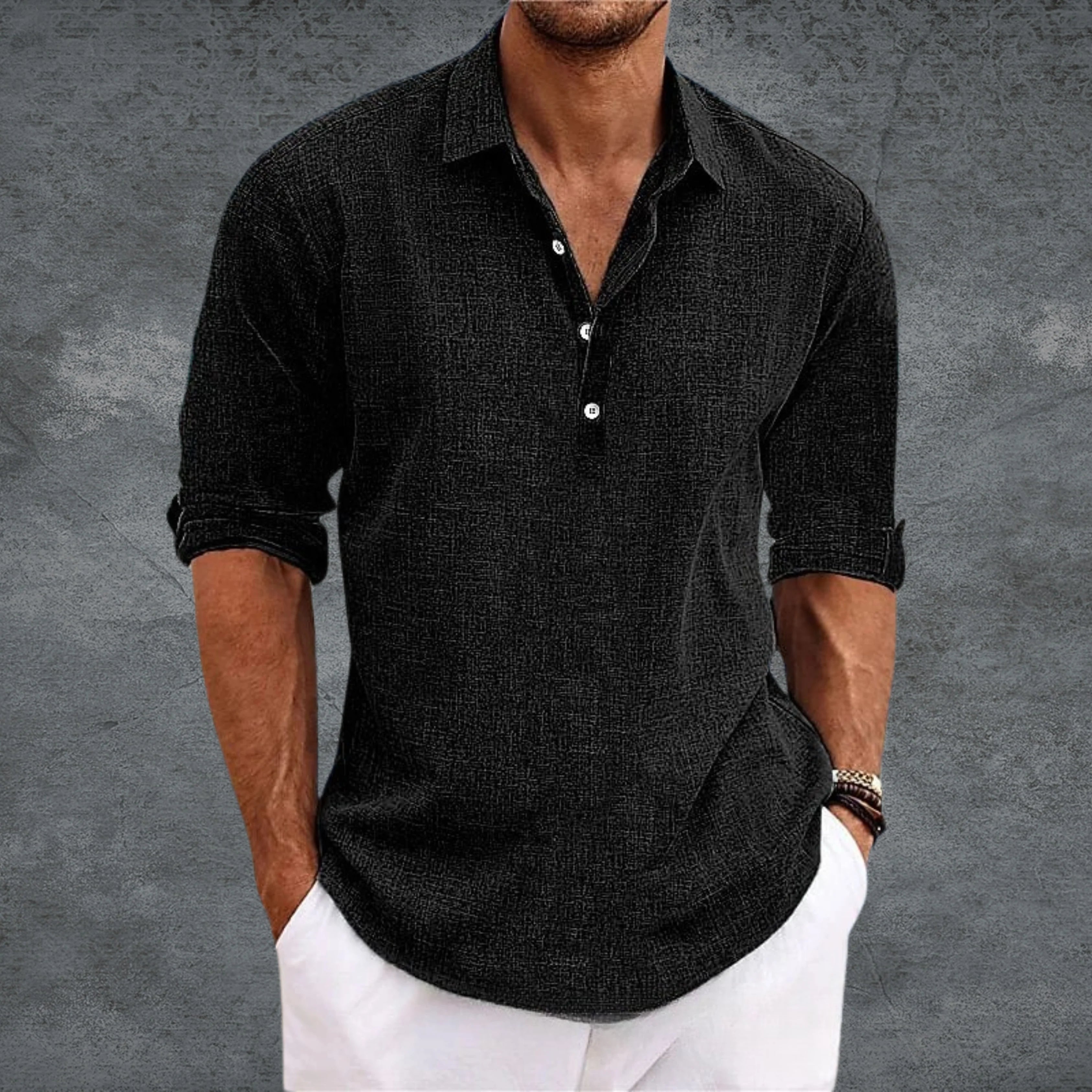 Maqiato | Men's Linen Open Collar Shirt