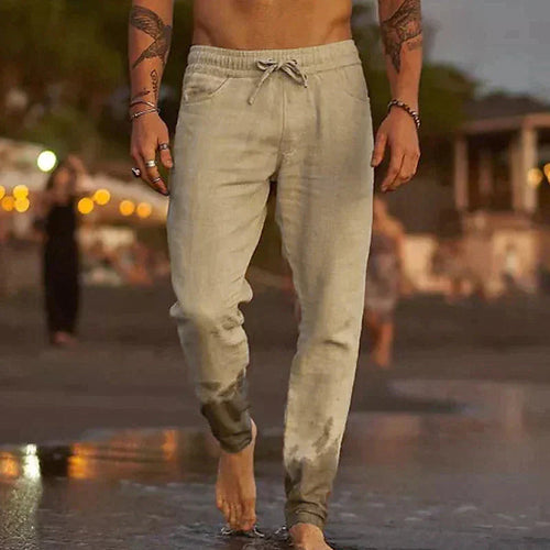 Men's Linen Trousers - Casual Summer Pants - Regular Fit - Elastic Comfort Waistband