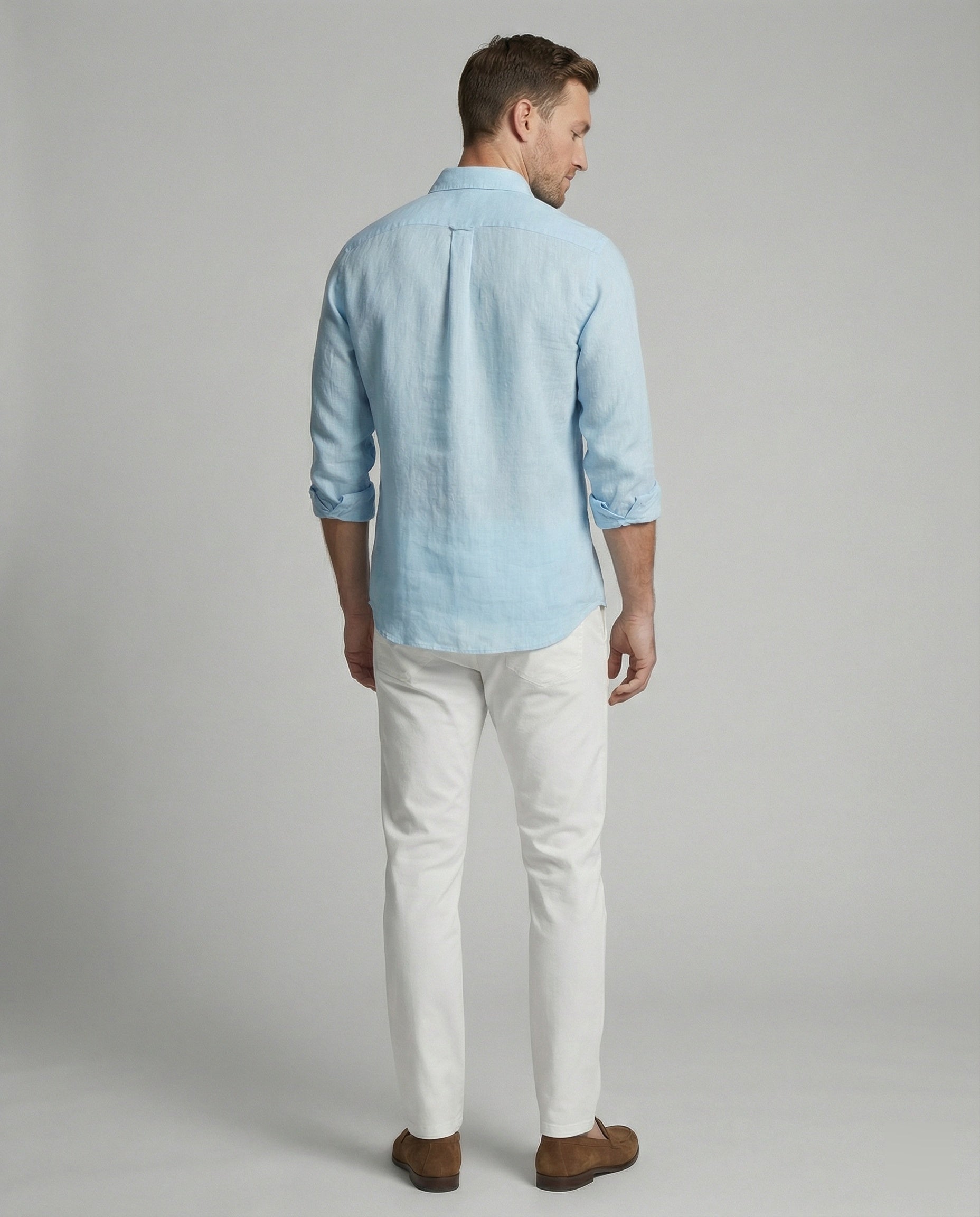 Maqiato | Men's Long-Sleeve Linen-Blend Shirt – Band Collar