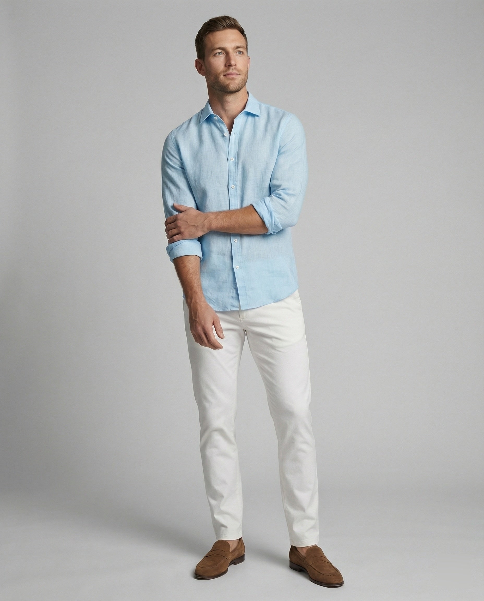 Maqiato | Men's Long-Sleeve Linen-Blend Shirt – Band Collar