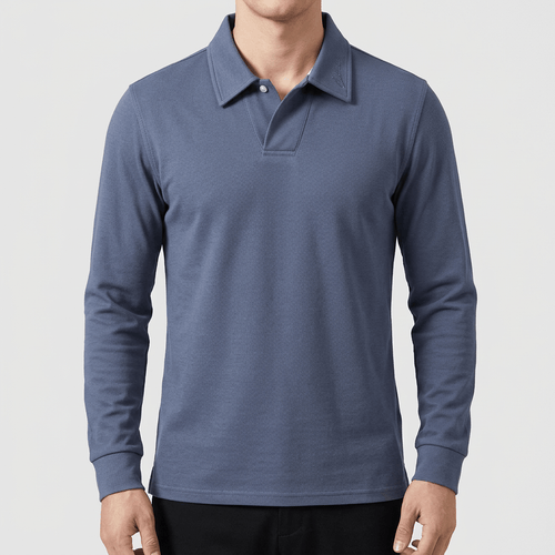 Maqiato | Men's Polyester Blend Long Sleeve Polo Shirt
