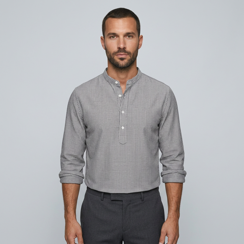 Maqiato | Men's Relaxed Striped Stand Collar Shirt