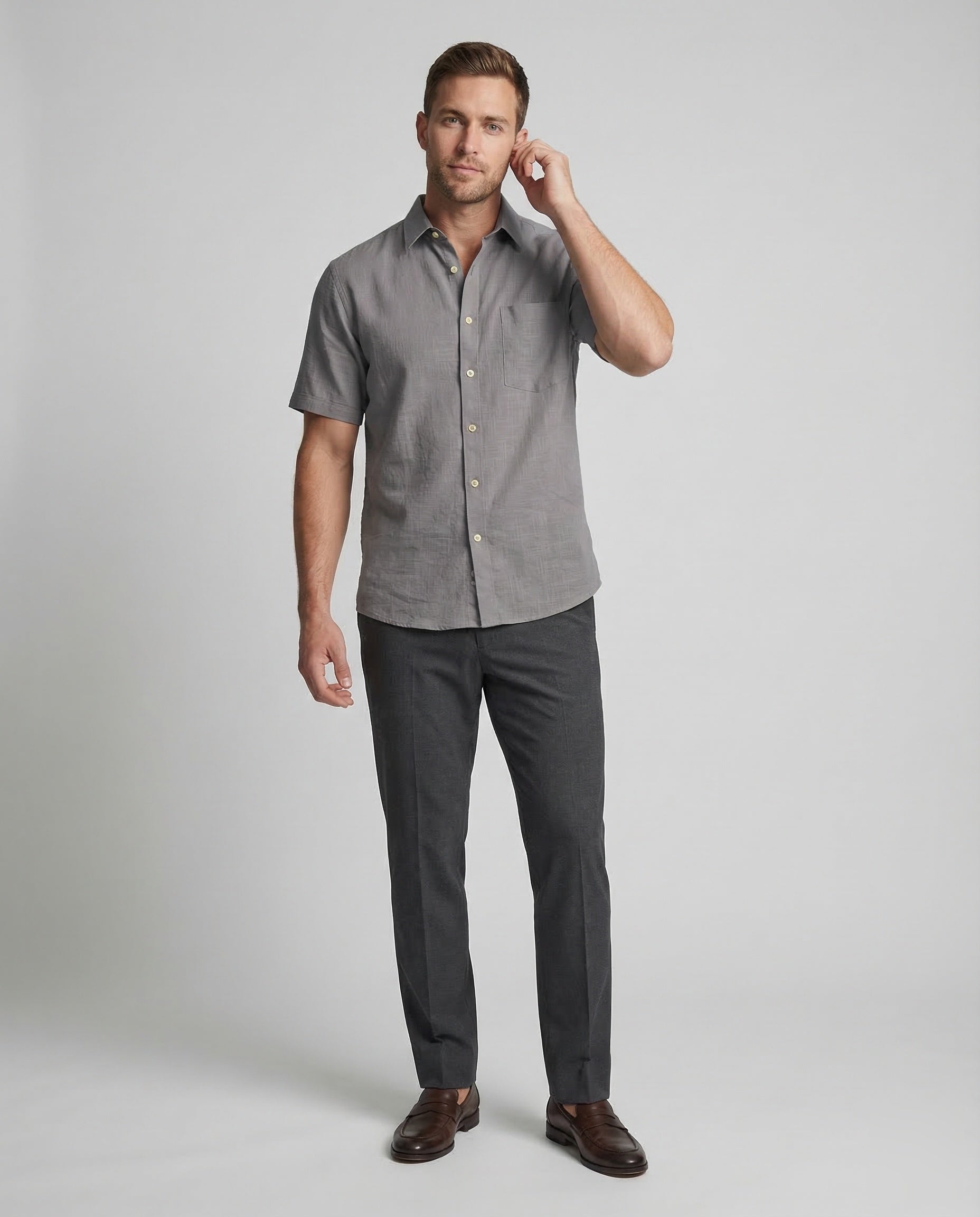 Maqiato | Men's Short-Sleeve Linen-Blend Shirt – Chest Pocket