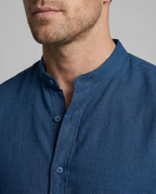 Maqiato | Men's Slim-Fit Linen-Blend Shirt – Band Collar