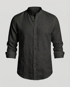 Maqiato | Men's Slim-Fit Linen-Blend Shirt – Band Collar