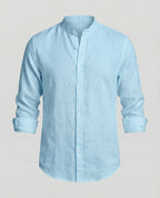 Maqiato | Men's Slim-Fit Linen-Blend Shirt – Band Collar