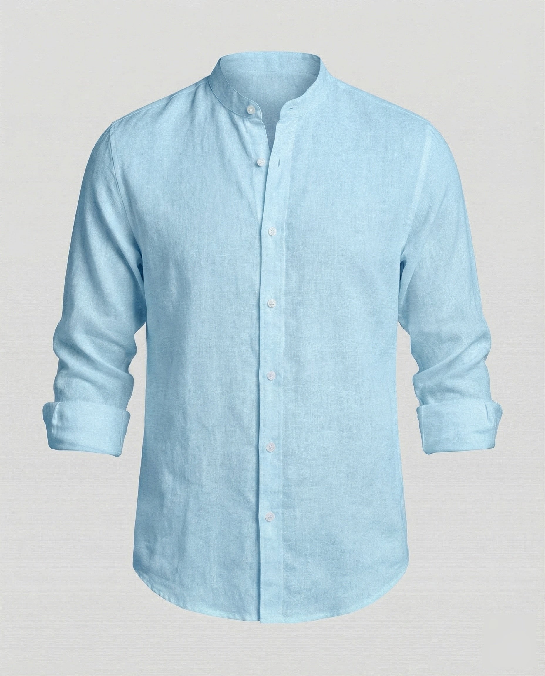 Maqiato | Men's Slim-Fit Linen-Blend Shirt – Band Collar