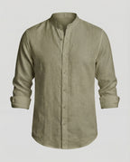Maqiato | Men's Slim-Fit Linen-Blend Shirt – Band Collar