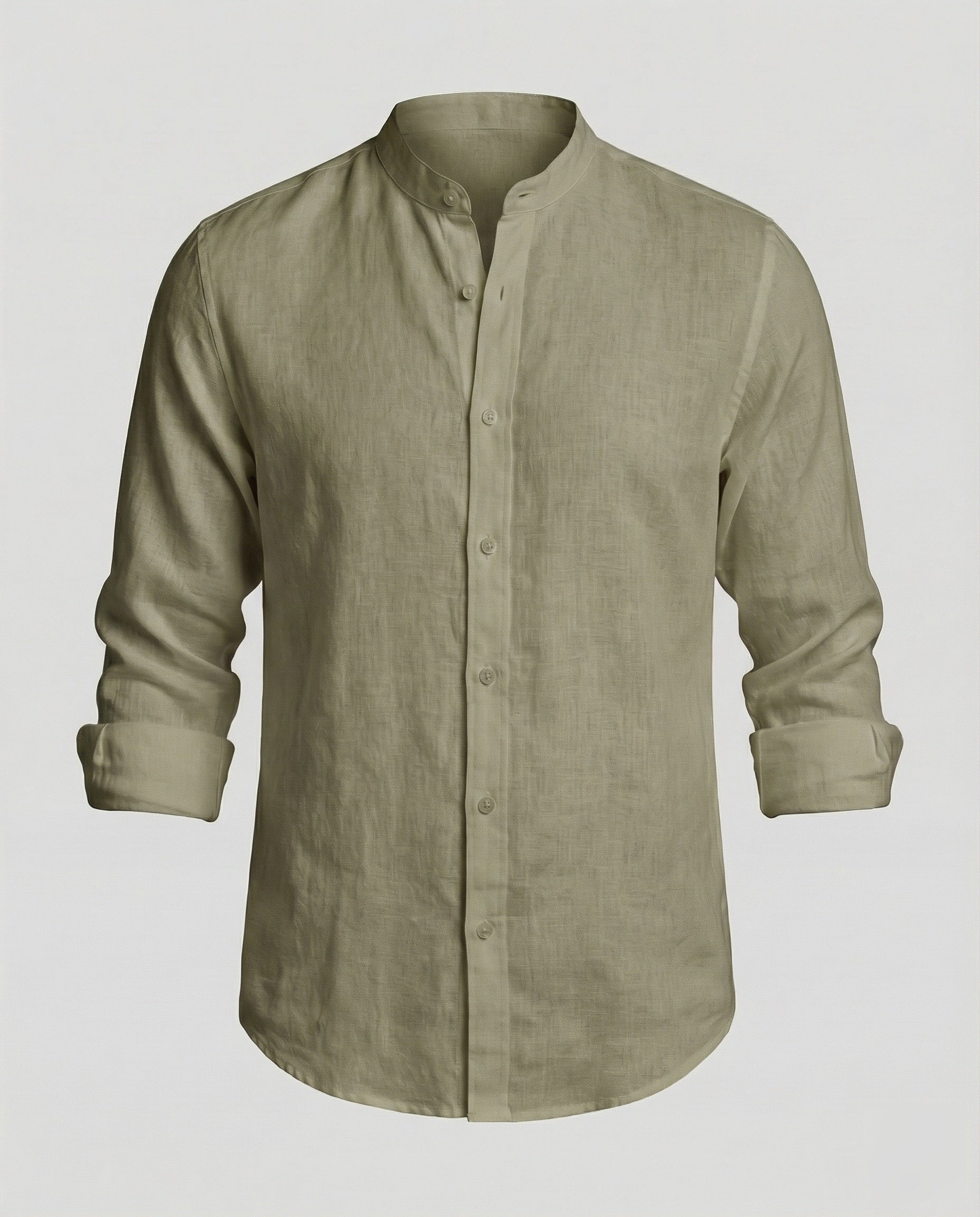 Maqiato | Men's Slim-Fit Linen-Blend Shirt – Band Collar