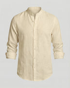 Maqiato | Men's Slim-Fit Linen-Blend Shirt – Band Collar