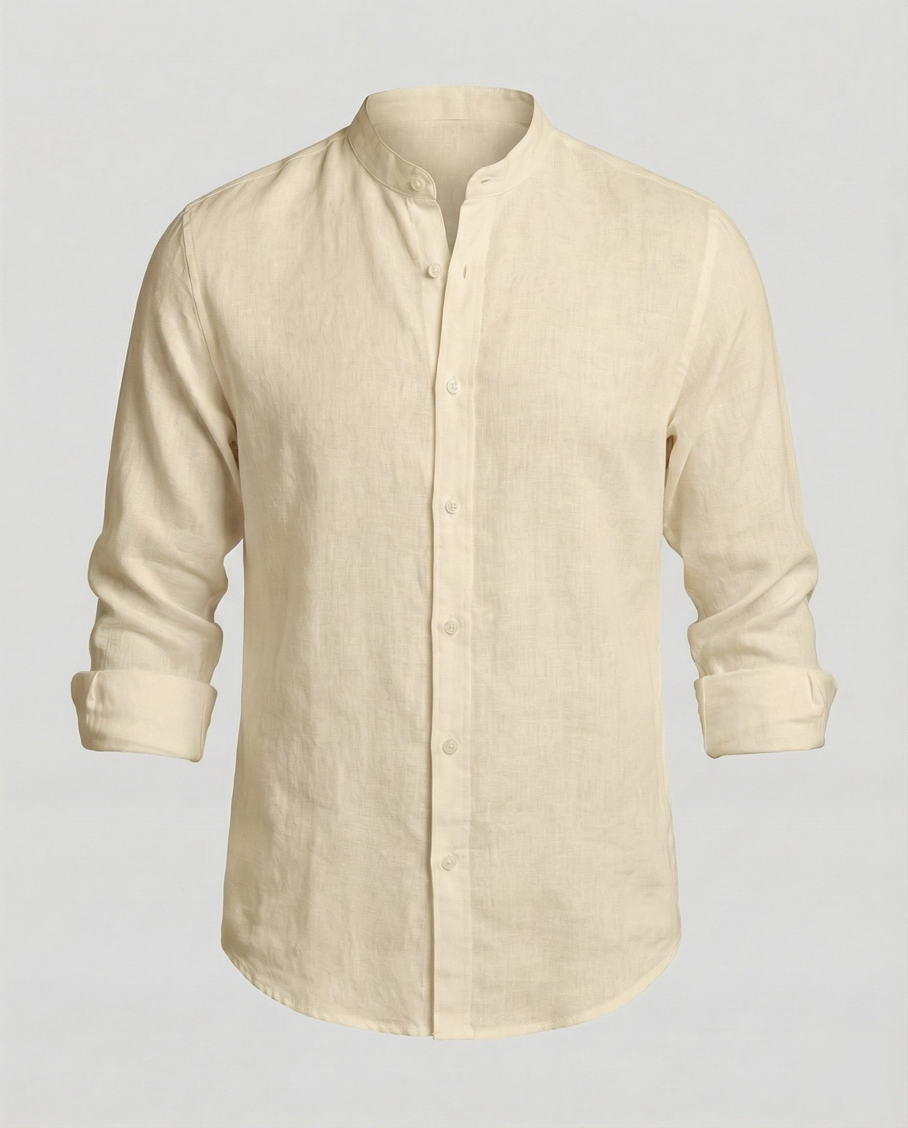 Maqiato | Men's Slim-Fit Linen-Blend Shirt – Band Collar