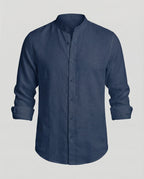 Maqiato | Men's Slim-Fit Linen-Blend Shirt – Band Collar