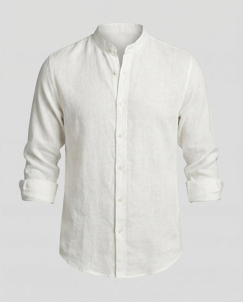 Maqiato | Men's Slim-Fit Linen-Blend Shirt – Band Collar