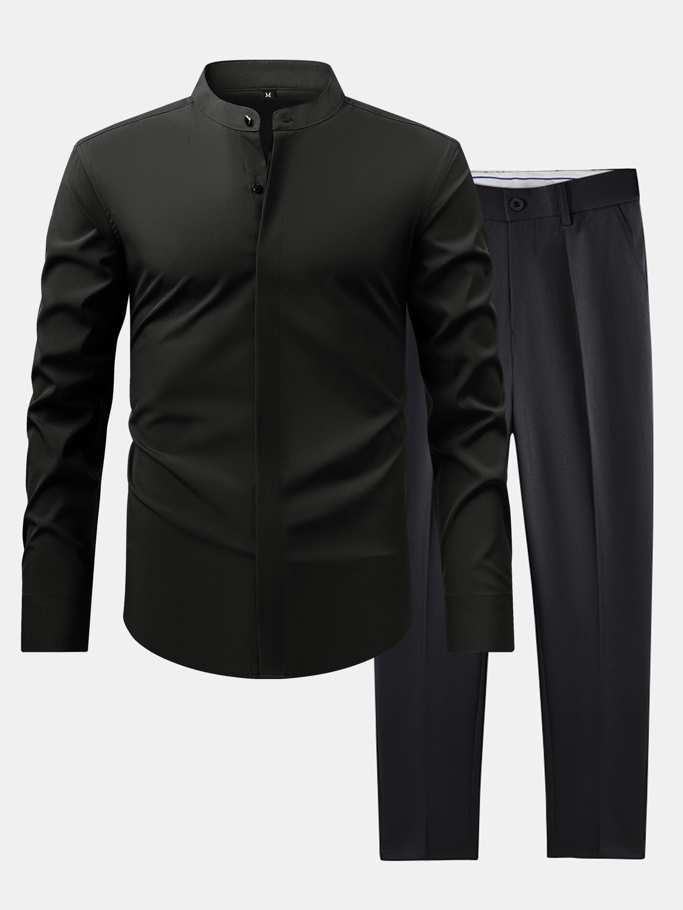 Maqiato | Men's Stand Collar Shirt & Slim Fit Flared Pants Set