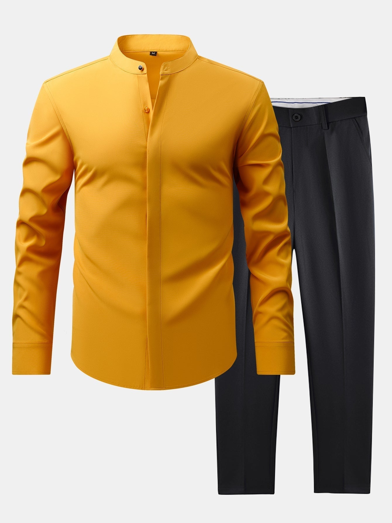 Maqiato | Men's Stand Collar Shirt & Slim Fit Flared Pants Set
