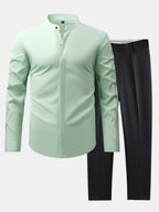Maqiato | Men's Stand Collar Shirt & Slim Fit Flared Pants Set