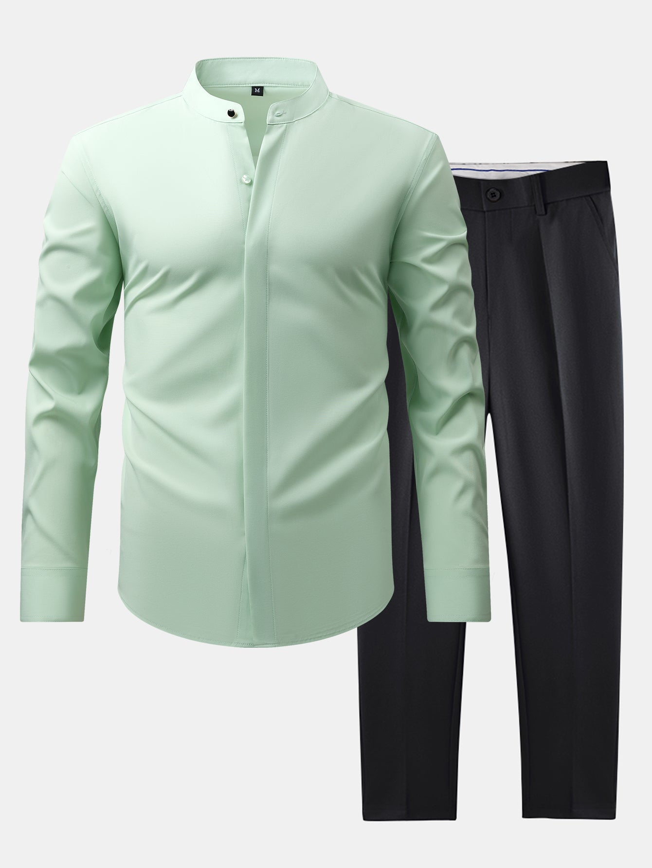 Maqiato | Men's Stand Collar Shirt & Slim Fit Flared Pants Set