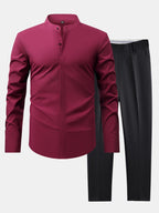 Maqiato | Men's Stand Collar Shirt & Slim Fit Flared Pants Set
