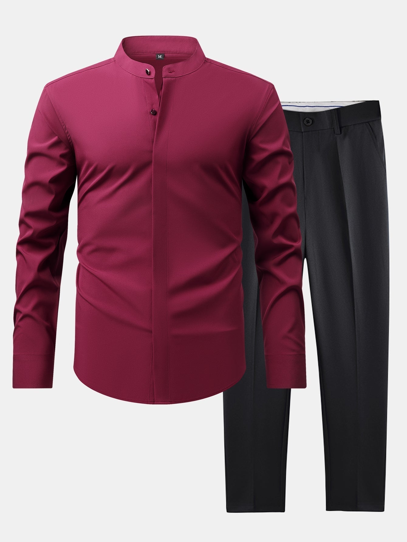 Maqiato | Men's Stand Collar Shirt & Slim Fit Flared Pants Set