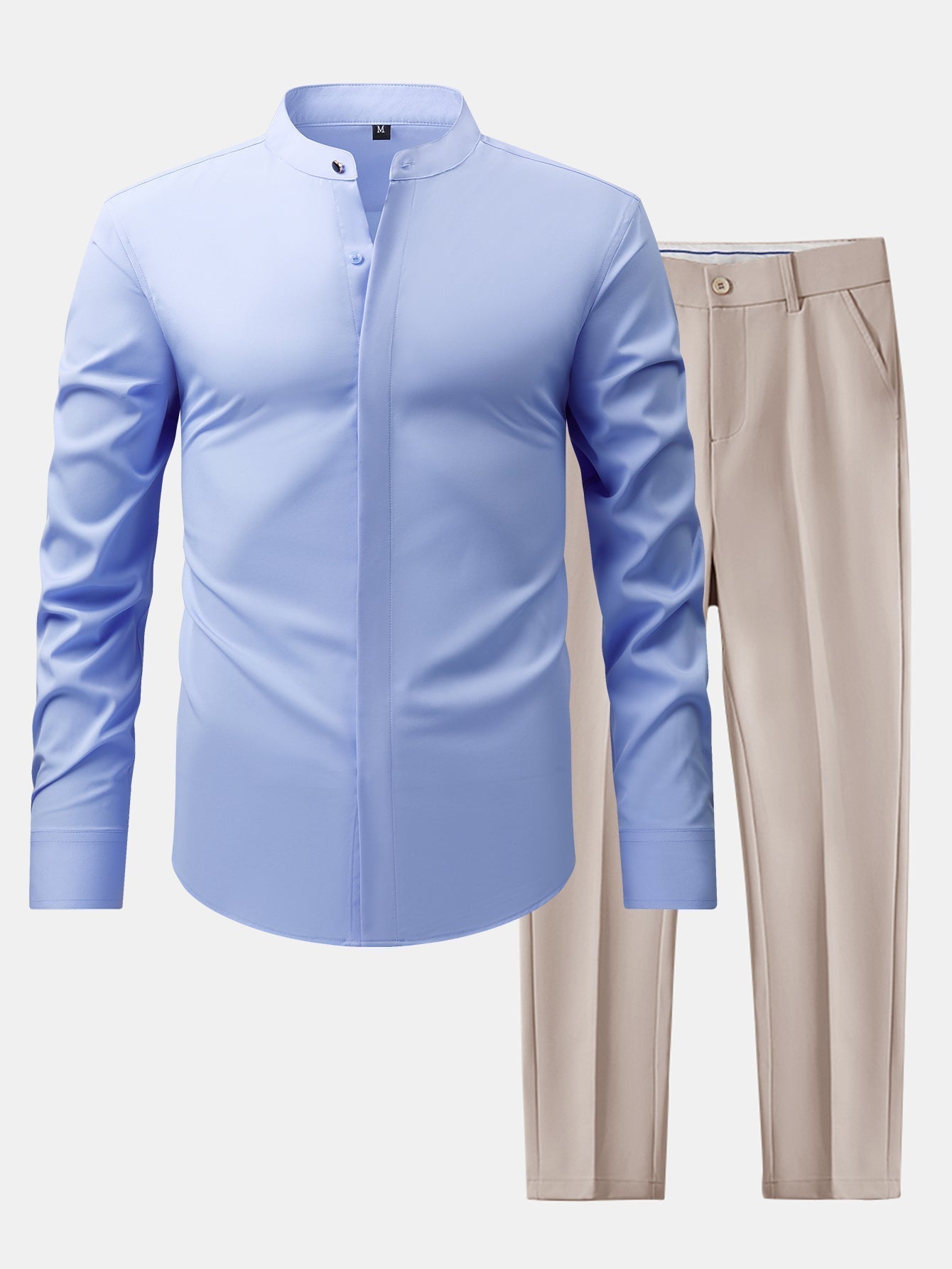 Maqiato | Men's Stand Collar Shirt & Slim Fit Flared Pants Set