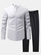 Maqiato | Men's Stand Collar Shirt & Slim Fit Flared Pants Set