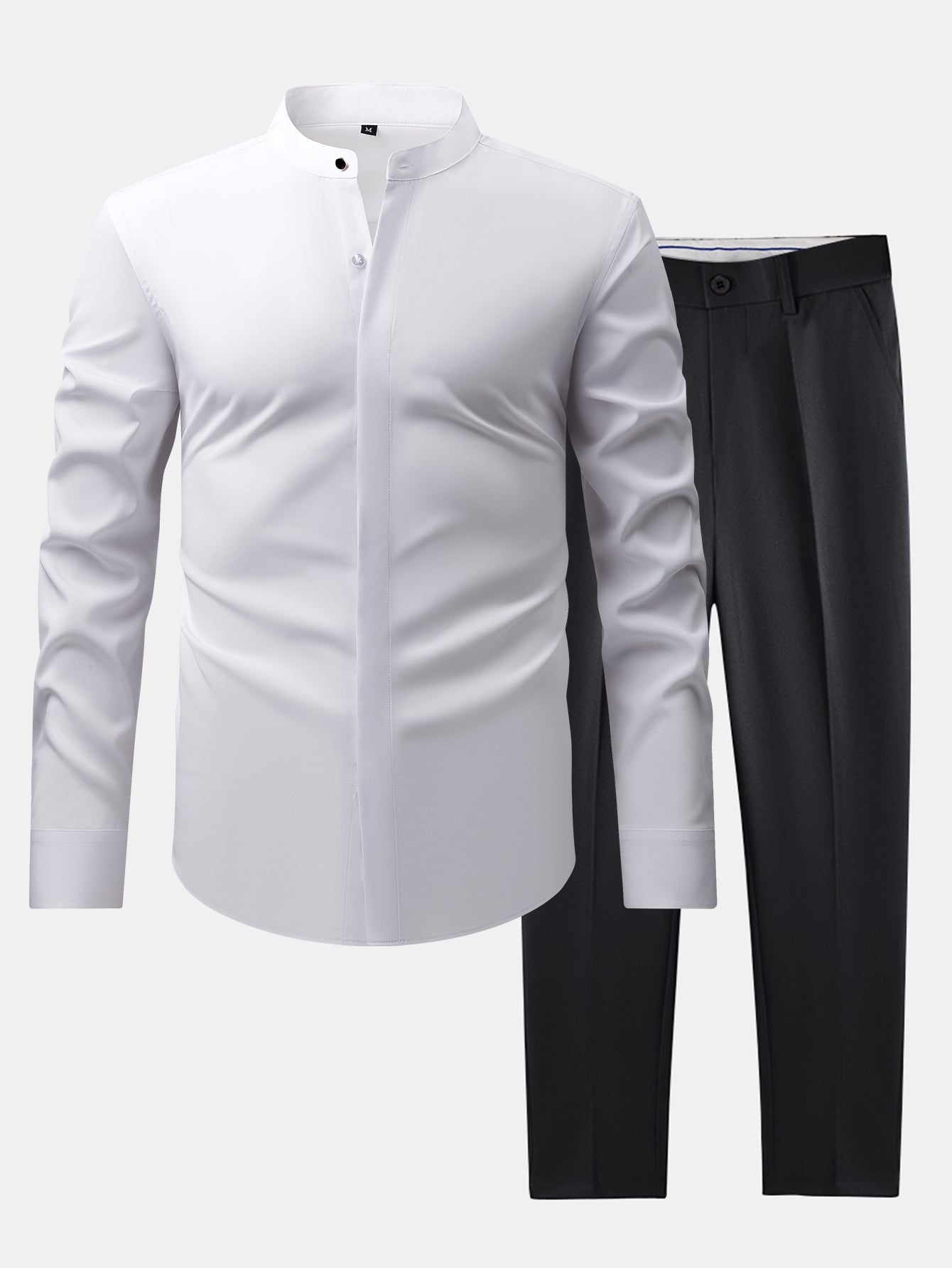 Maqiato | Men's Stand Collar Shirt & Slim Fit Flared Pants Set