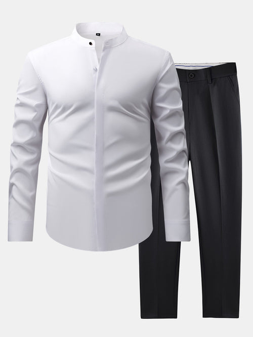 Maqiato | Men's Stand Collar Shirt & Slim Fit Flared Pants Set