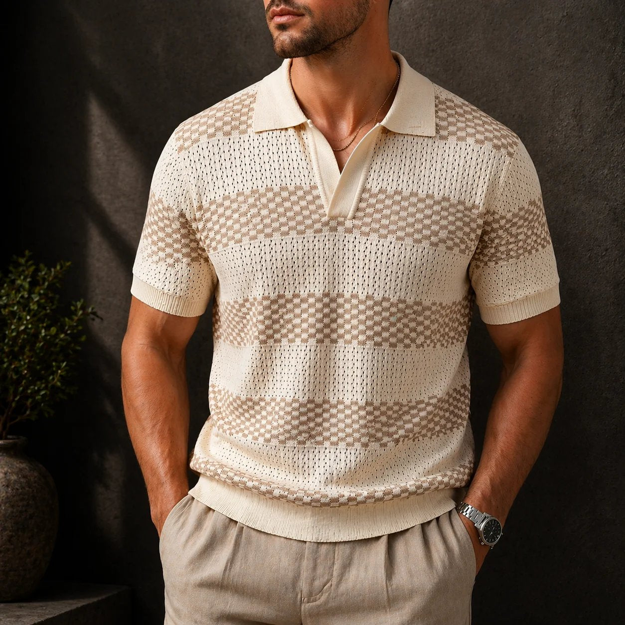 Maqiato | Men's Striped Camp Collar Shirt
