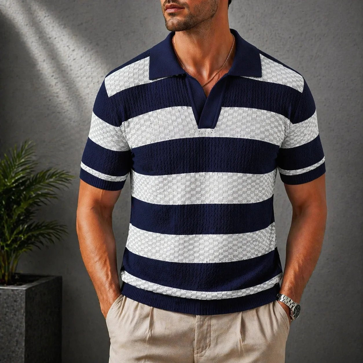 Maqiato | Men's Striped Camp Collar Shirt