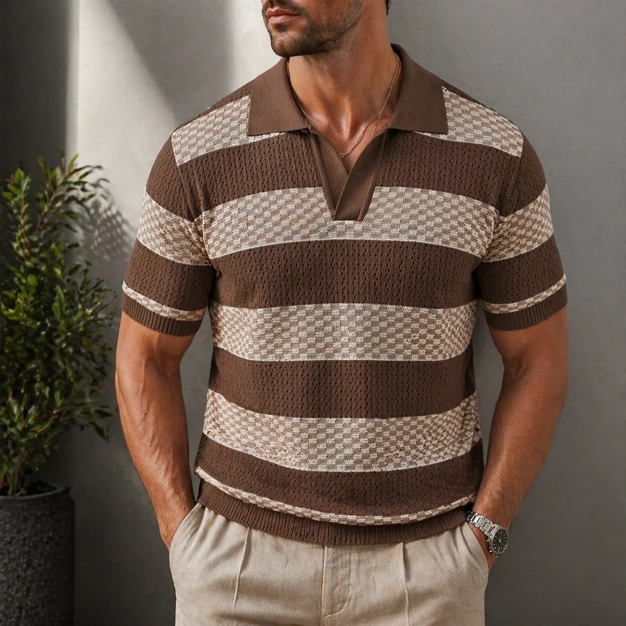 Maqiato | Men's Striped Camp Collar Shirt