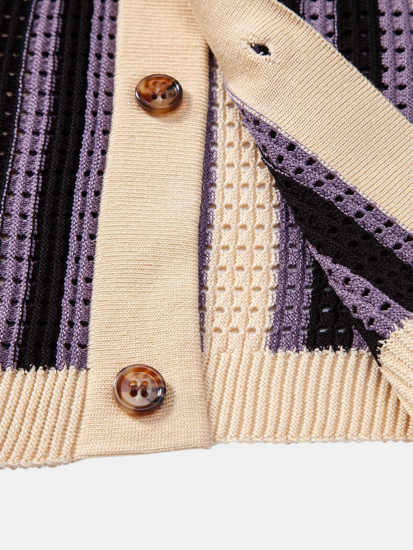 Maqiato | Men's Striped Crochet Eyelet Shirt