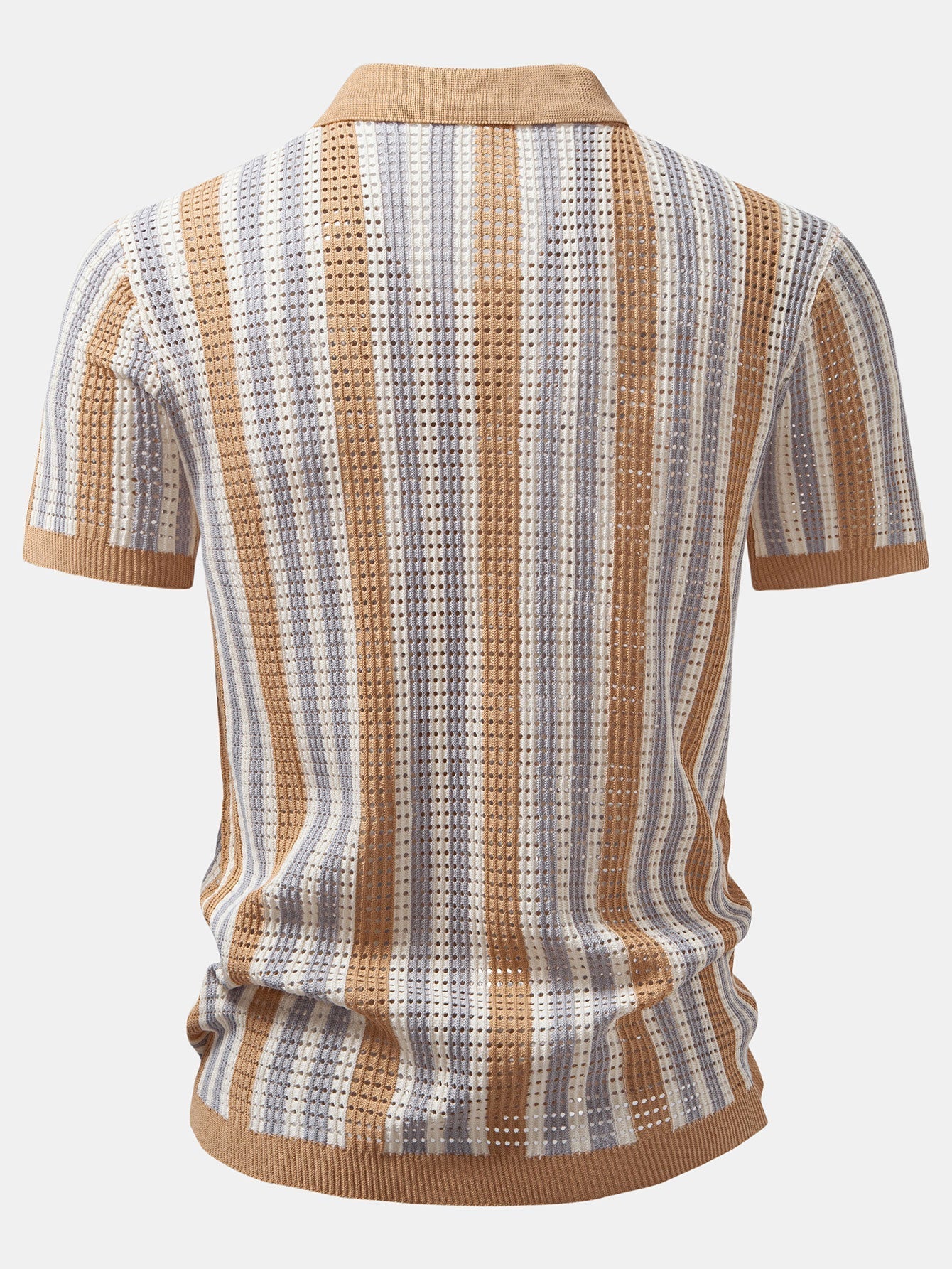 Maqiato | Men's Striped Crochet Eyelet Shirt