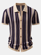 Maqiato | Men's Striped Crochet Eyelet Shirt
