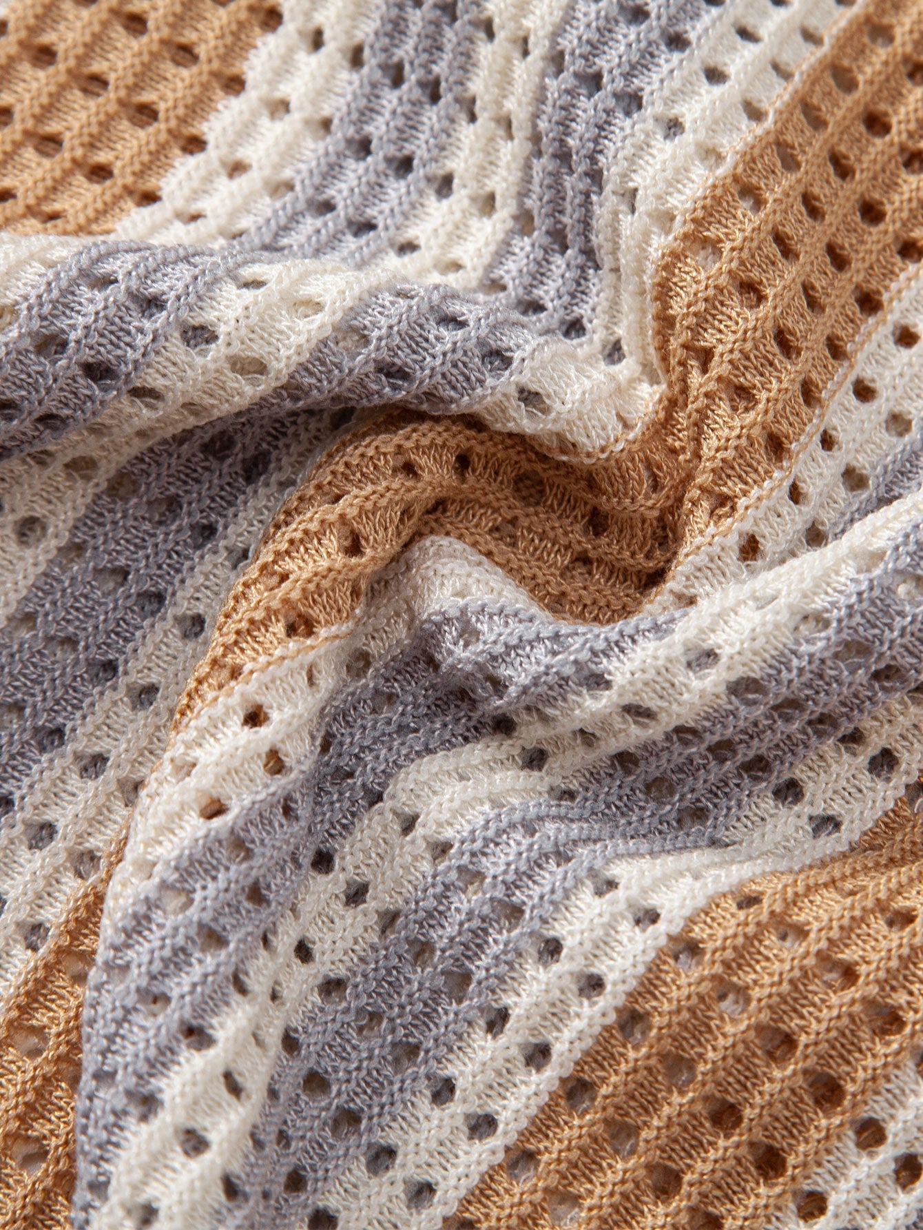 Maqiato | Men's Striped Crochet Eyelet Shirt