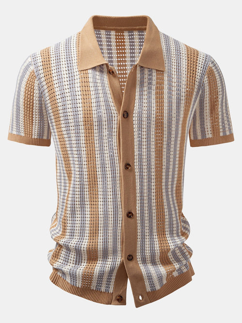 Maqiato | Men's Striped Crochet Eyelet Shirt
