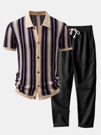 Maqiato | Men's Striped Crochet Shirt & Linen Pants Set