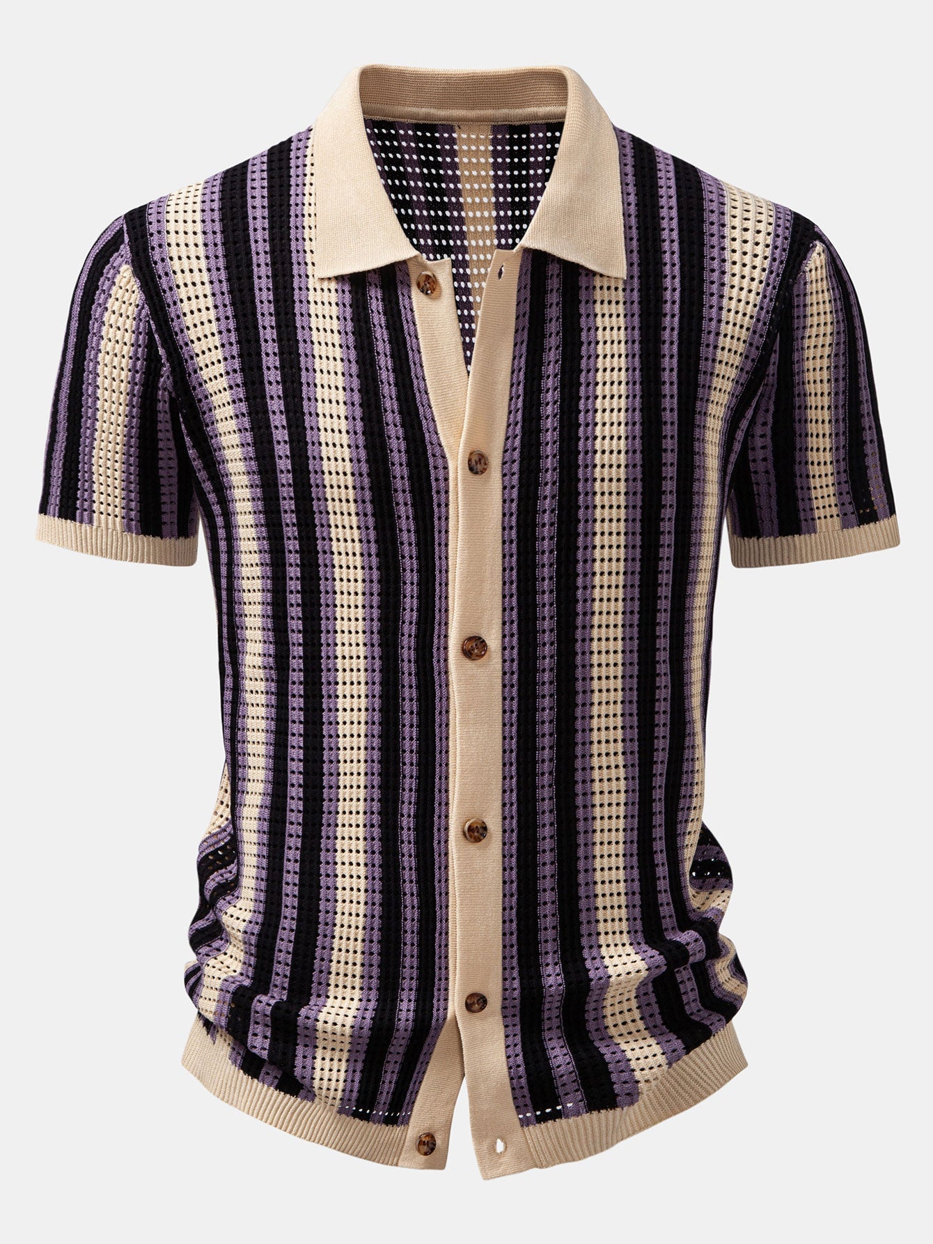 Maqiato | Men's Striped Crochet Shirt & Linen Pants Set
