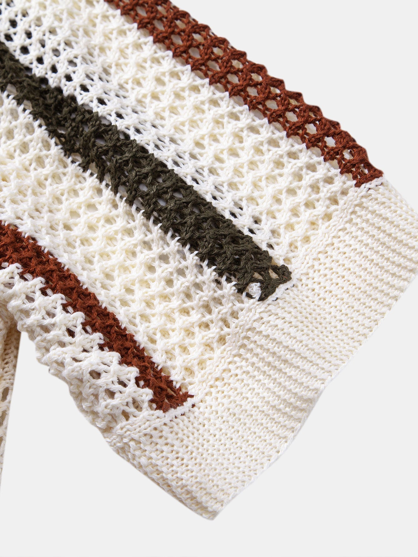 Maqiato | Men's Striped Crochet V-Neck Polo