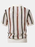 Maqiato | Men's Striped Crochet V-Neck Polo