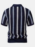 Maqiato | Men's Striped Crochet V-Neck Polo