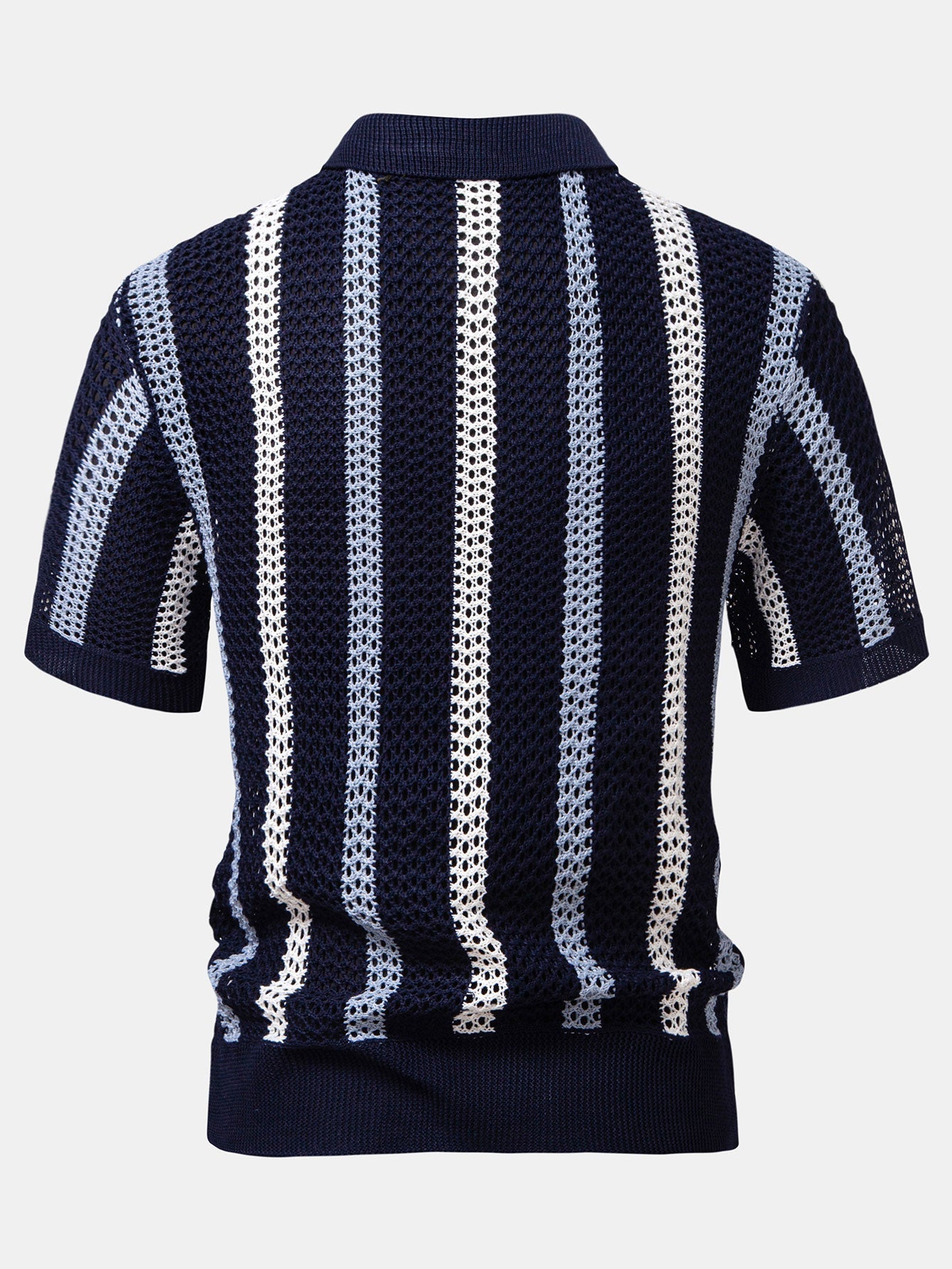 Maqiato | Men's Striped Crochet V-Neck Polo
