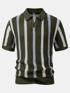 Maqiato | Men's Striped Crochet V-Neck Polo