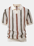 Maqiato | Men's Striped Crochet V-Neck Polo