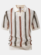 Maqiato | Men's Striped Crochet V-Neck Polo