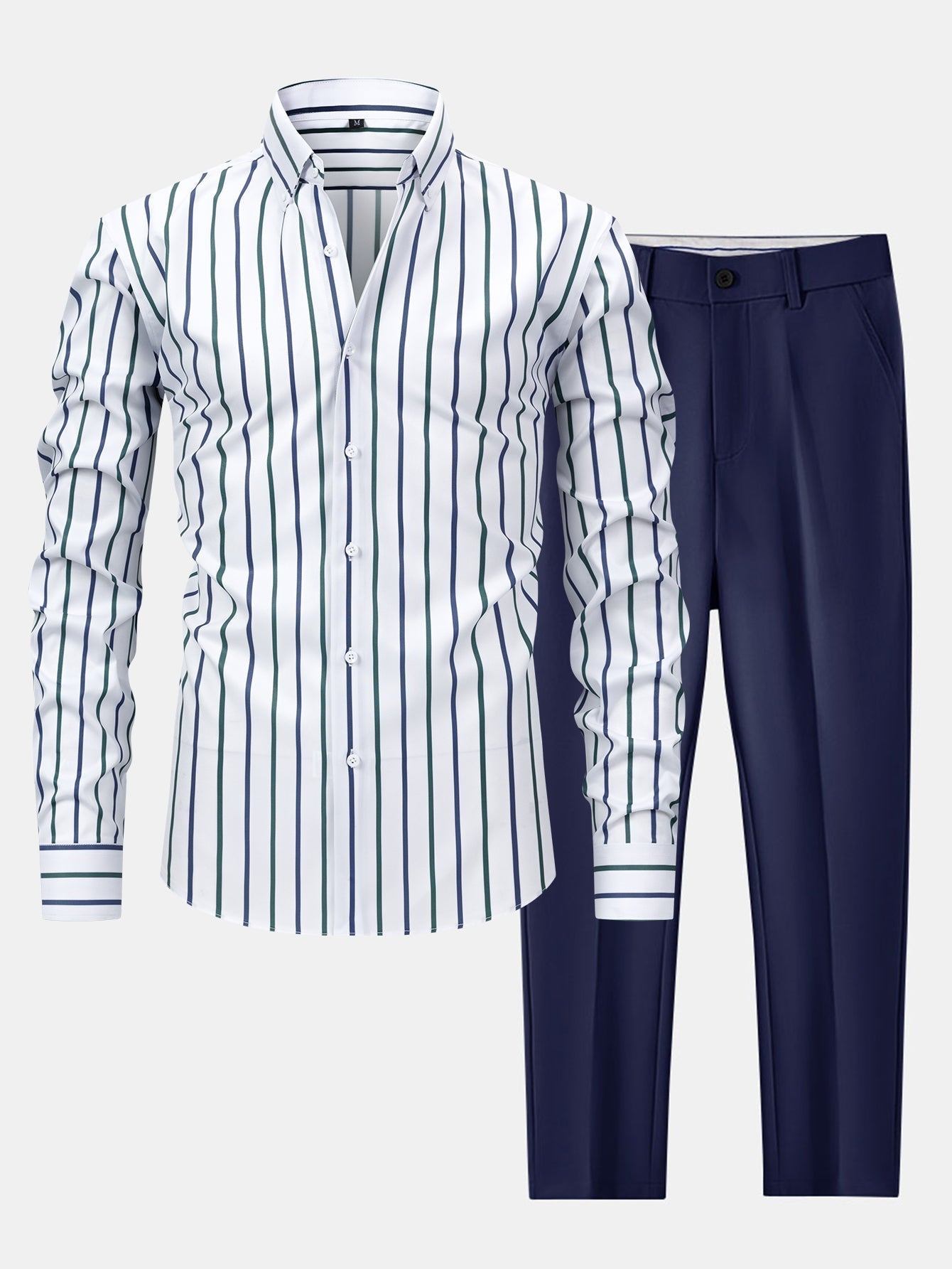 Maqiato | Men's Striped Long Sleeve Shirt & Slim Fit Pants Set